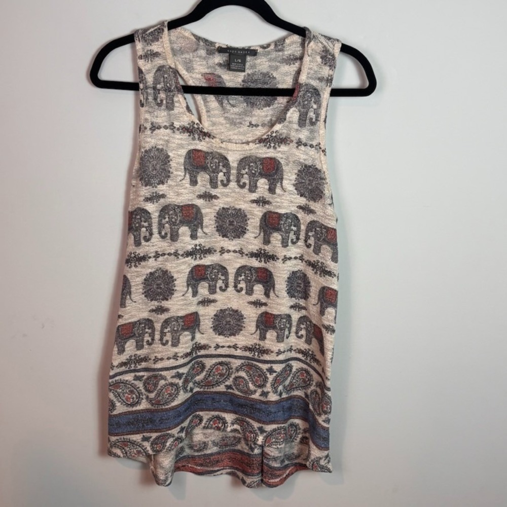 Suzy Shier Womens Open Knit Stretch Elephant Pattern Tank sz large boho Y2K